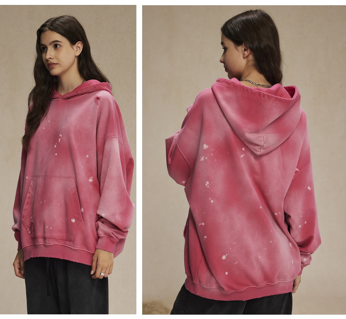 Terry 450Gsm Vintage distressed Ink Splash Hoodie – detail 10
