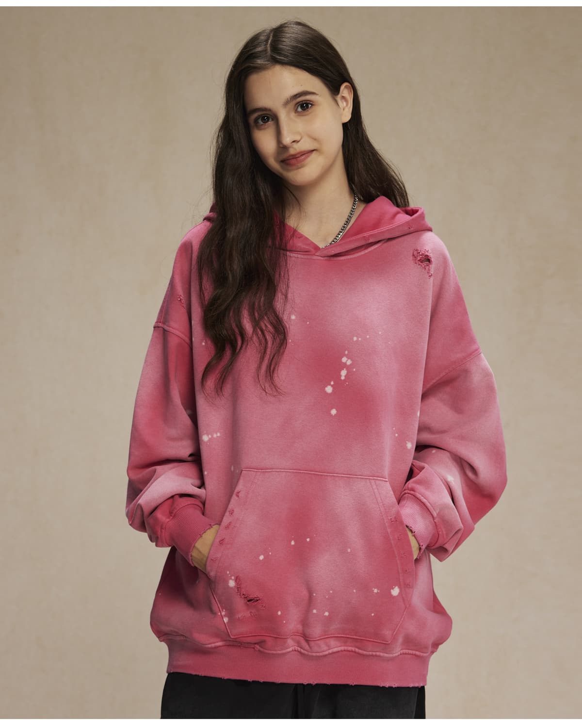 Terry 450Gsm Vintage distressed Ink Splash Hoodie – detail 13