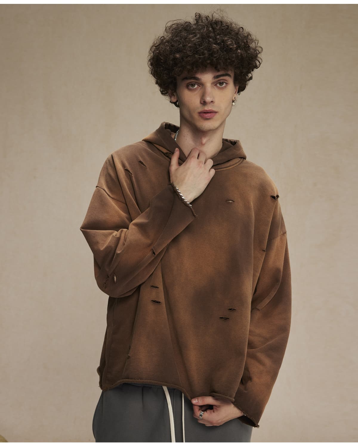 Terry 450Gsm Oversized Distressed Raw Edge Hoodie – detail 13