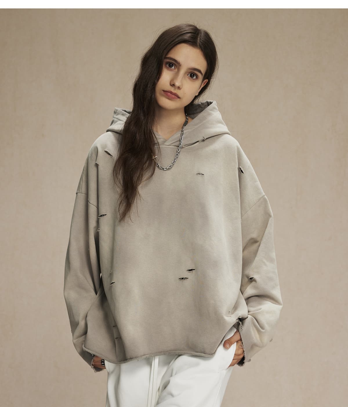 Terry 450Gsm Oversized Distressed Raw Edge Hoodie – detail 14