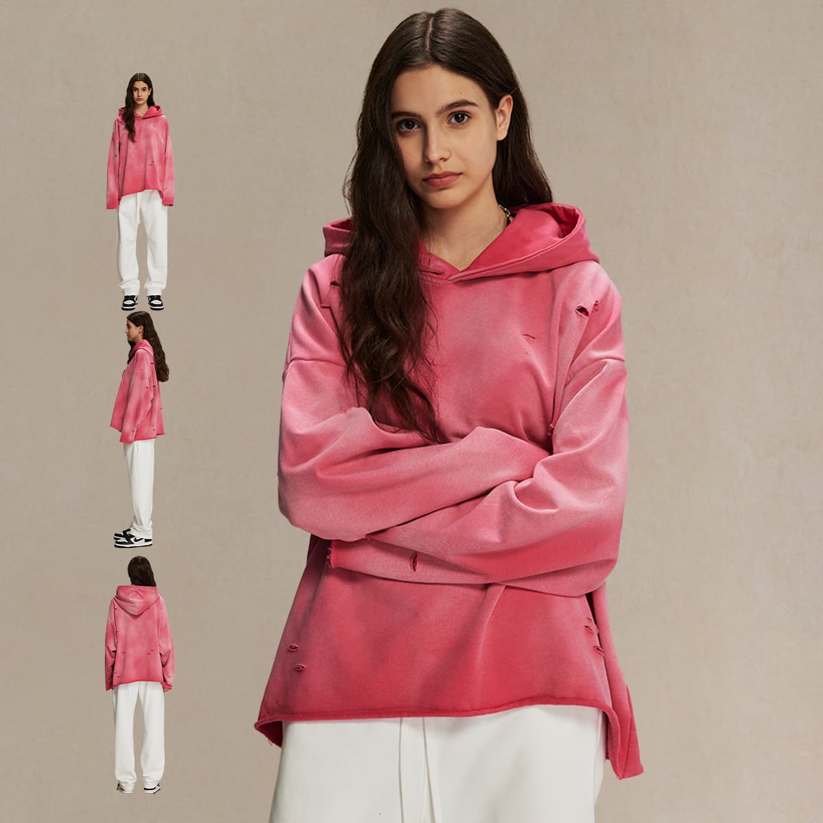 Terry 450Gsm Oversized Distressed Raw Edge Hoodie thumbnail 3