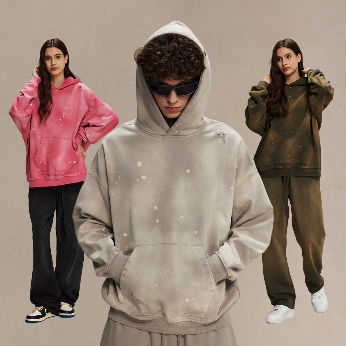 Terry 450Gsm Vintage distressed Ink Splash Hoodie thumbnail 3