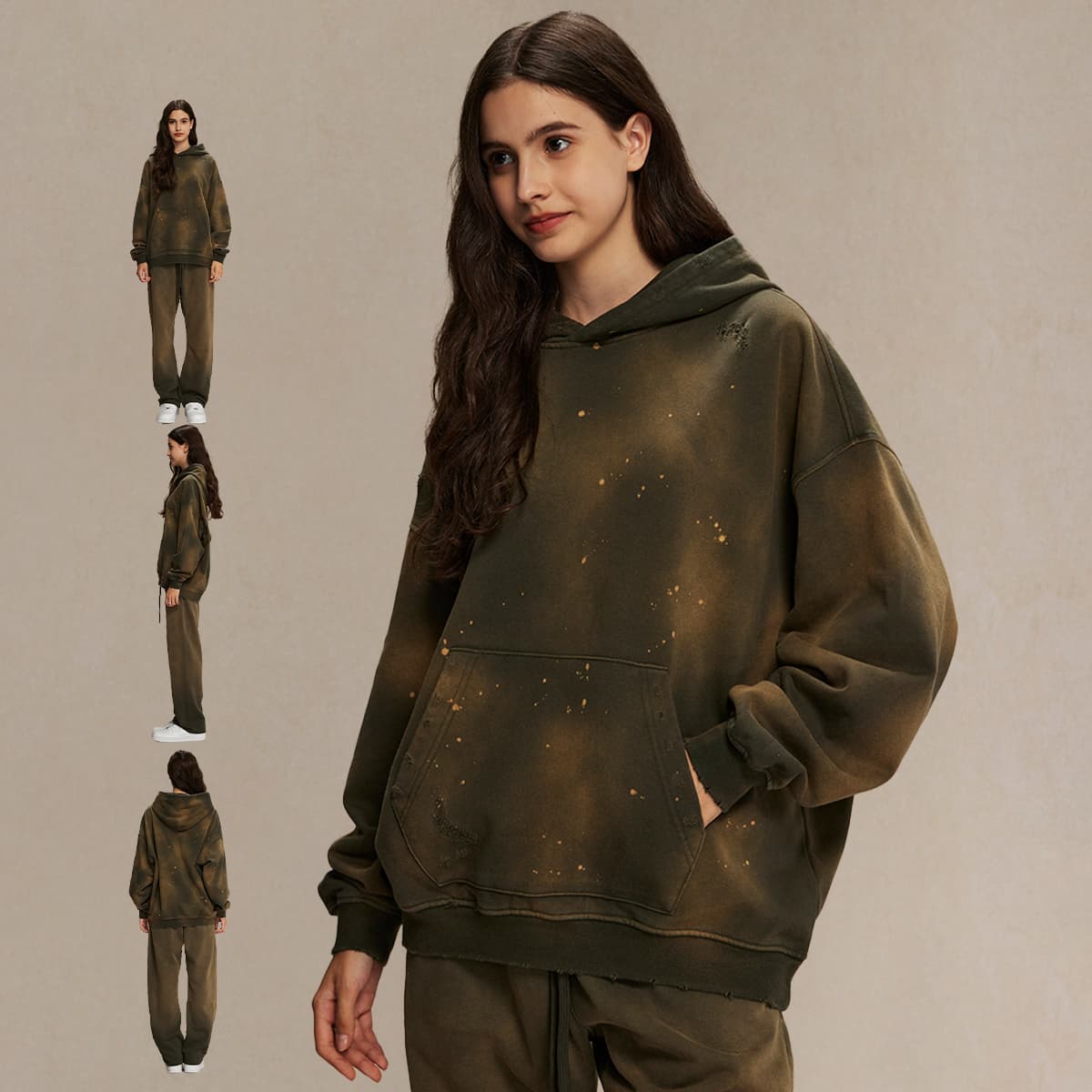 Terry 450Gsm Vintage distressed Ink Splash Hoodie thumbnail 4