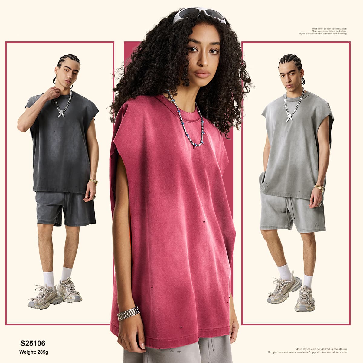 Cotton 285GSM Acid Spray Distressed Wash Vest thumbnail 2