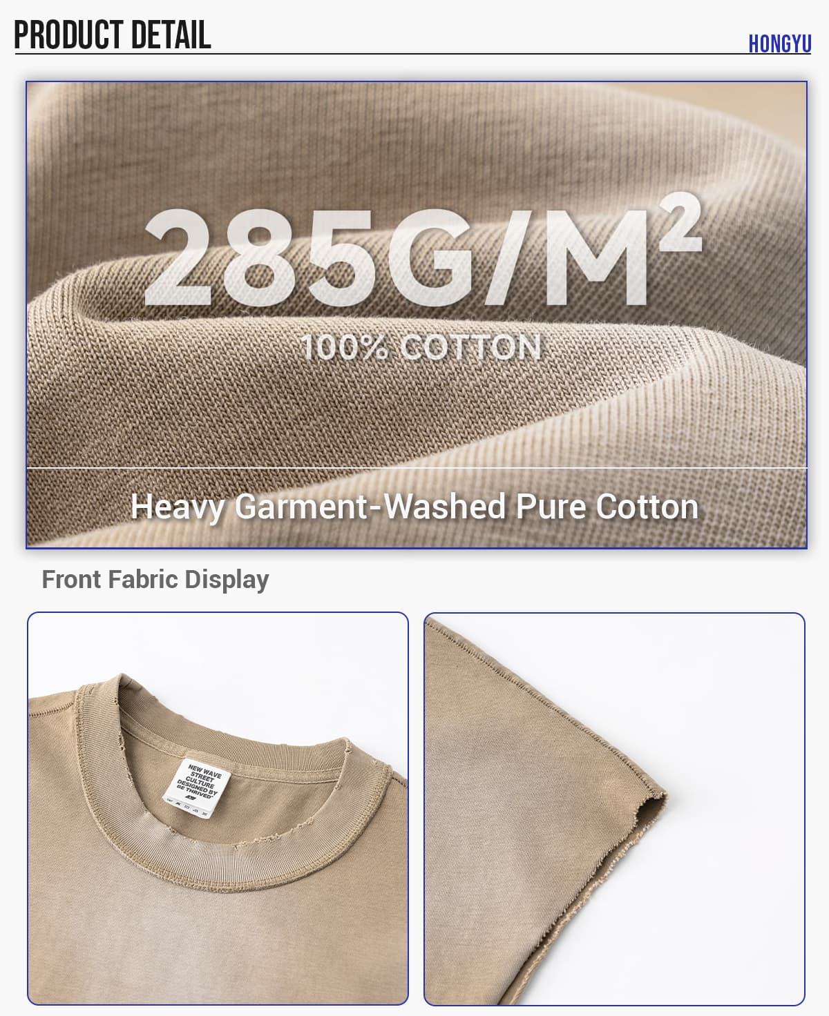 Cotton 285GSM Acid Spray Distressed Wash Vest – detail 5