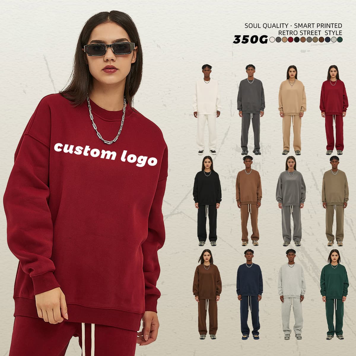 Oversized 350Gsm Cotton Fleece Sweatshirt