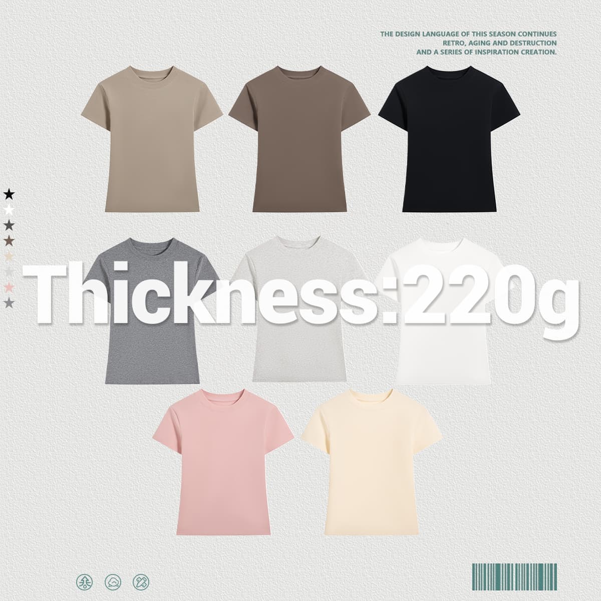 Stretch Ctton 220g Slim Fit Women T-shirt thumbnail 3