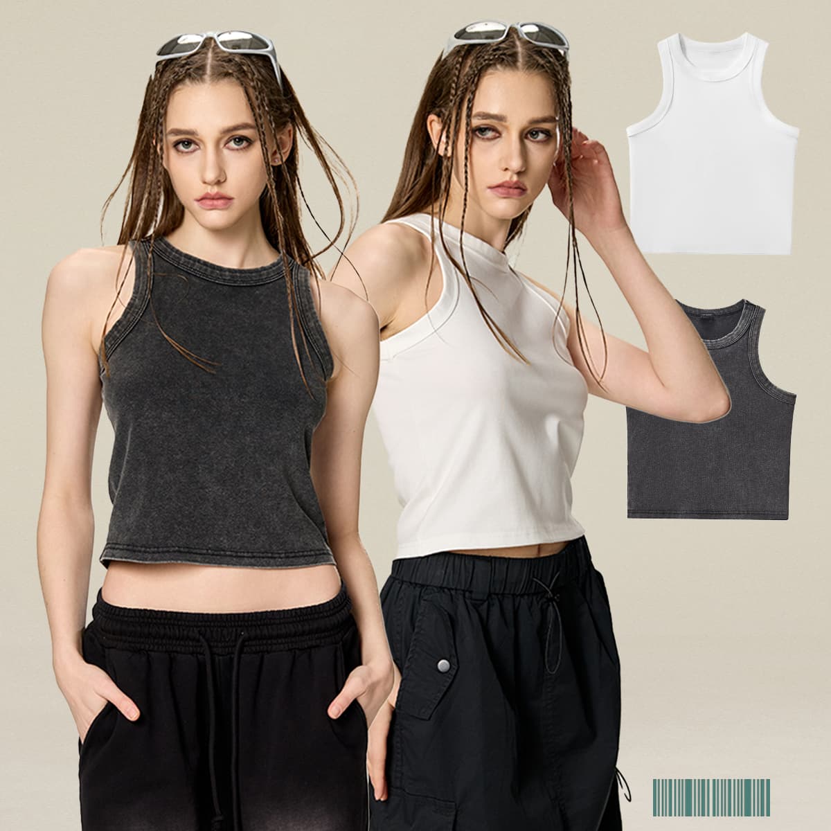 Acid Wash 320g Ribbing Y2k fit Vest for Women
