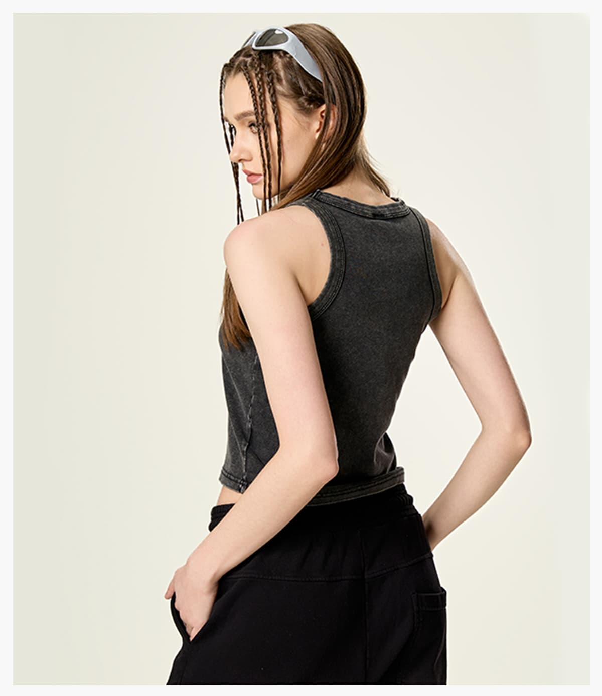 Acid Wash 320g Ribbing Y2k fit Vest for Women – detail 11