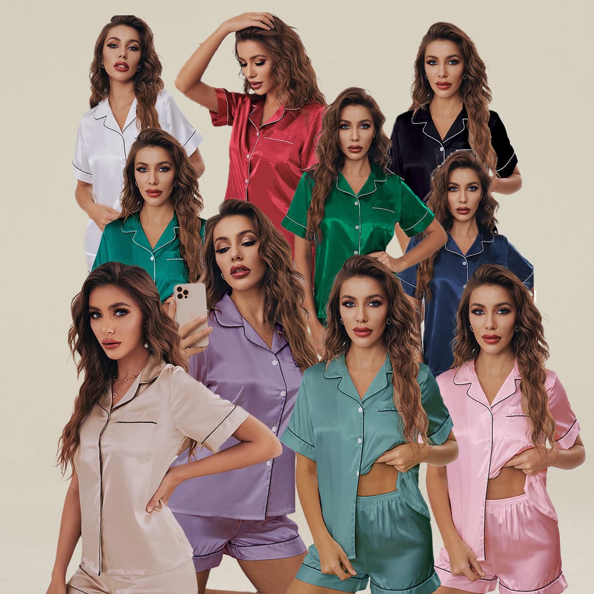 Silk Short Sleeve shorts Pajamas For Women