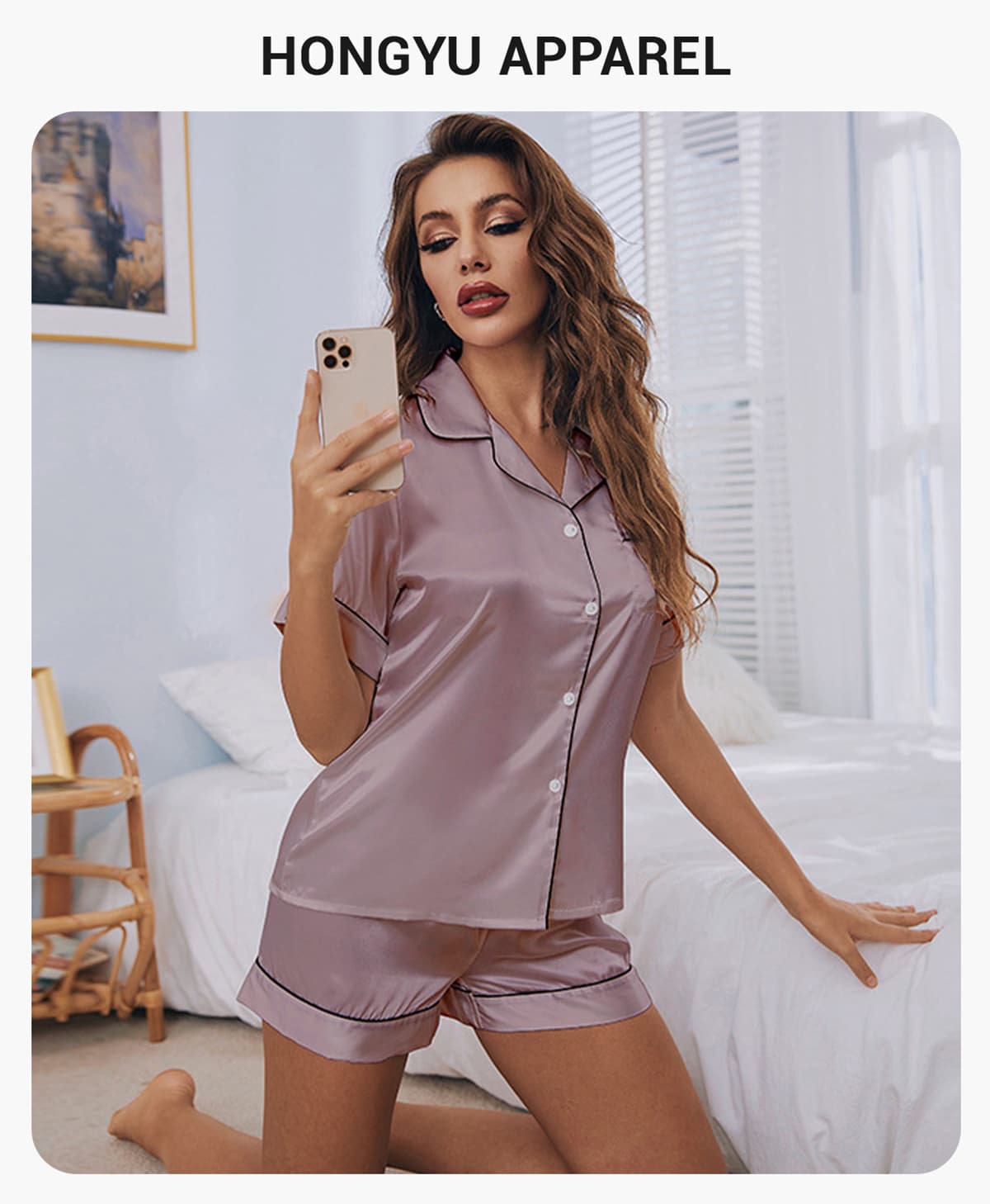 Silk Short Sleeve shorts Pajamas For Women – detail 1