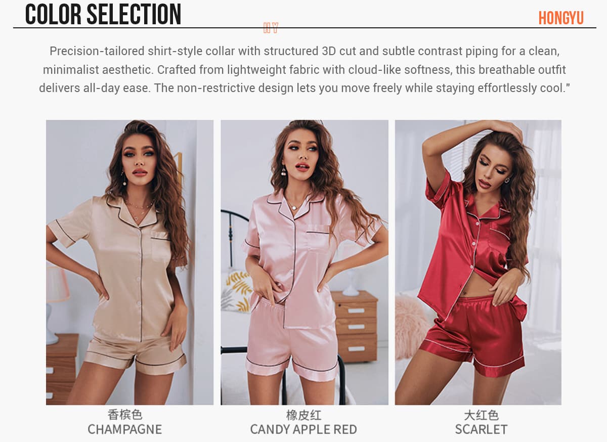 Silk Short Sleeve shorts Pajamas For Women – detail 3