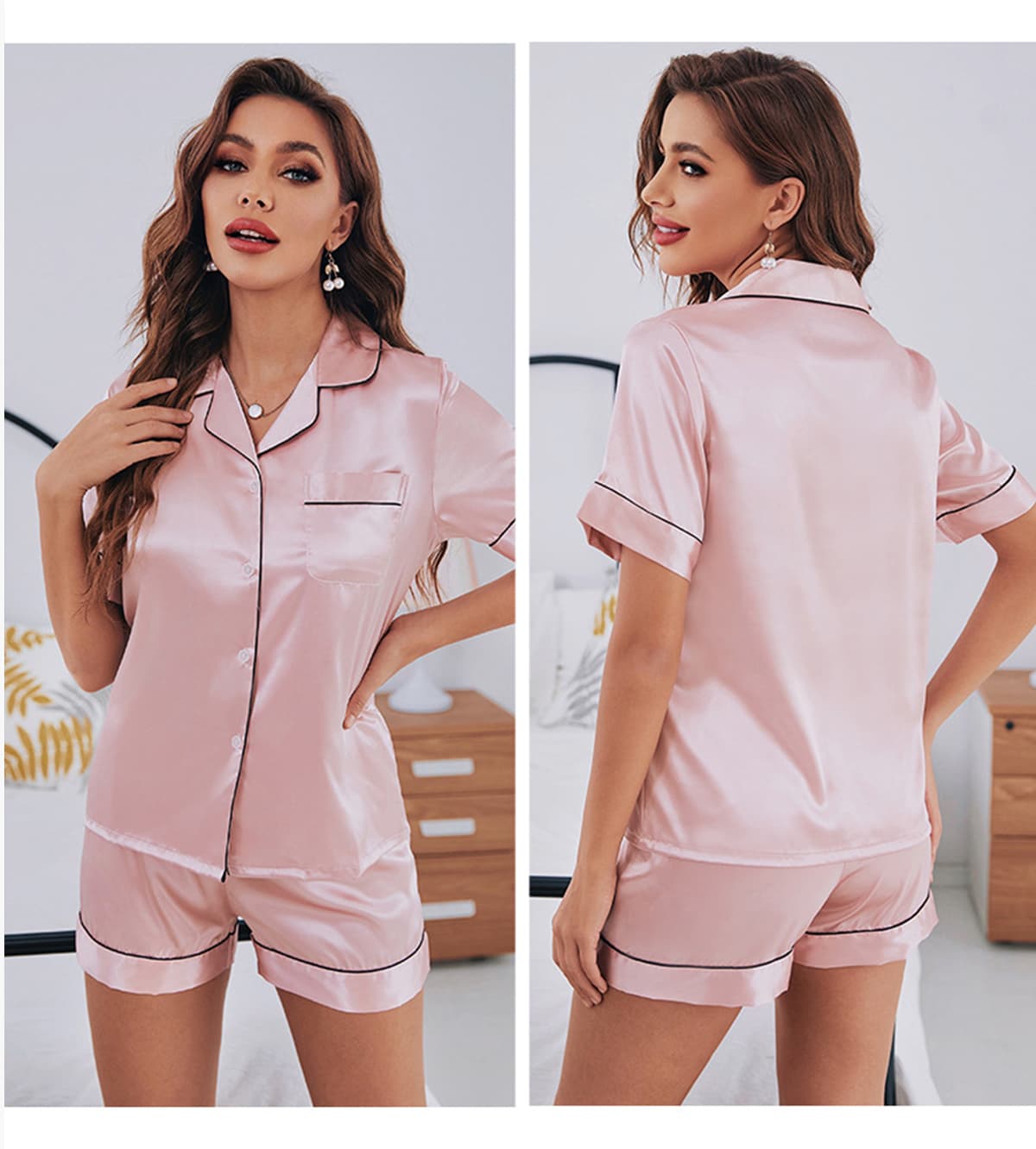 Silk Short Sleeve shorts Pajamas For Women – detail 7