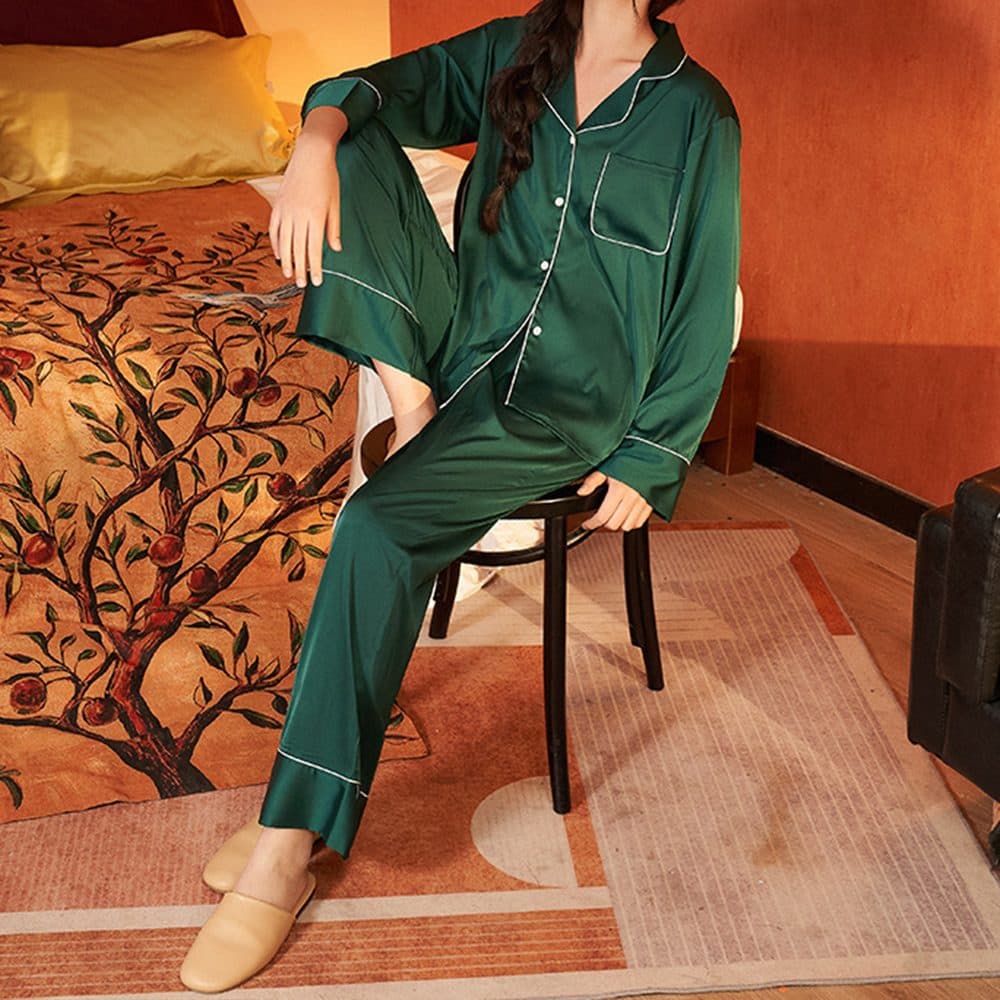 Silk Elegant Long Sleeve Pajama Set thumbnail 3