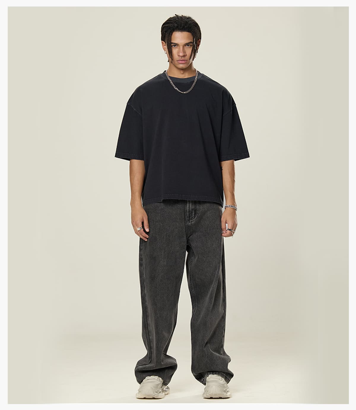 Cotton 260gsm Light Wash Oversized Boxy T-Shirt – detail 10
