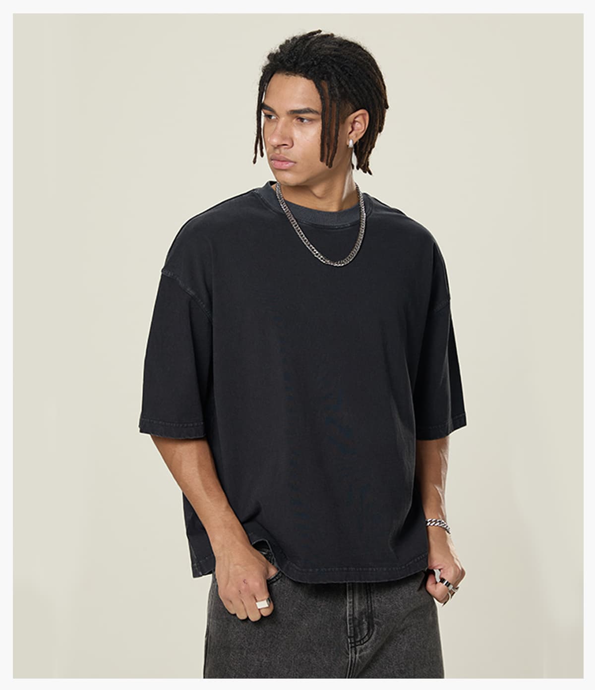 Cotton 260gsm Light Wash Oversized Boxy T-Shirt – detail 9