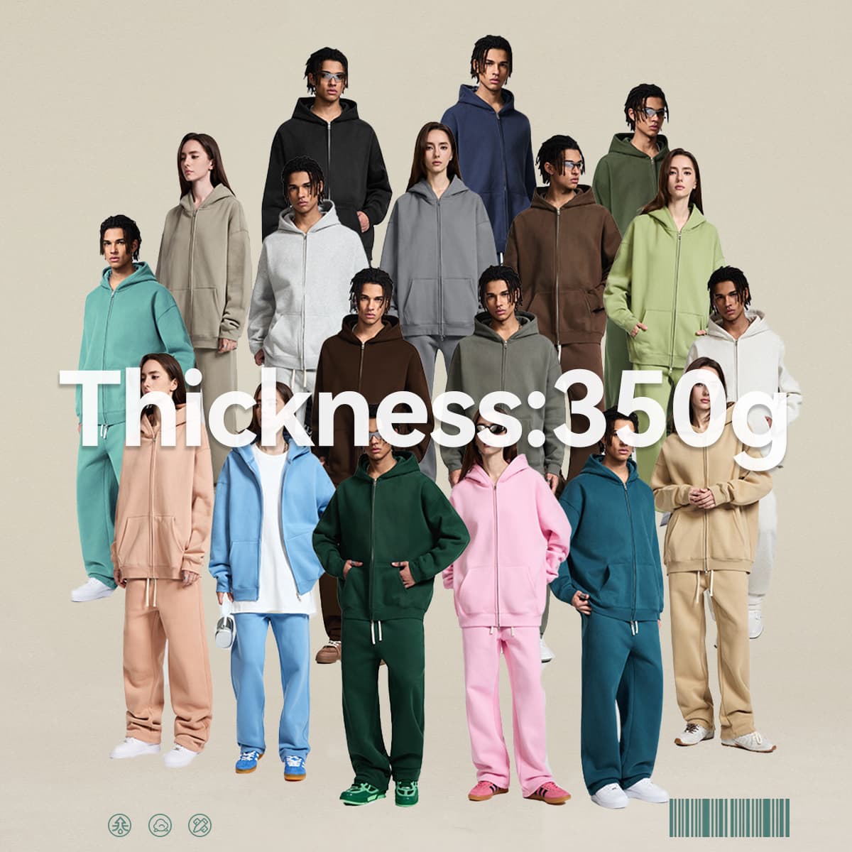 Fleece 350Gsm Oversized Zip-up Hoodie