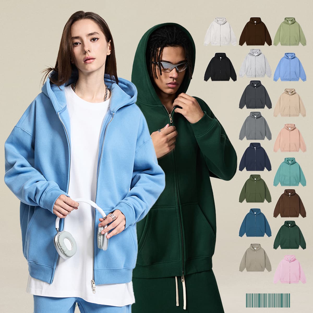 Fleece 350Gsm Oversized Zip-up Hoodie thumbnail 2