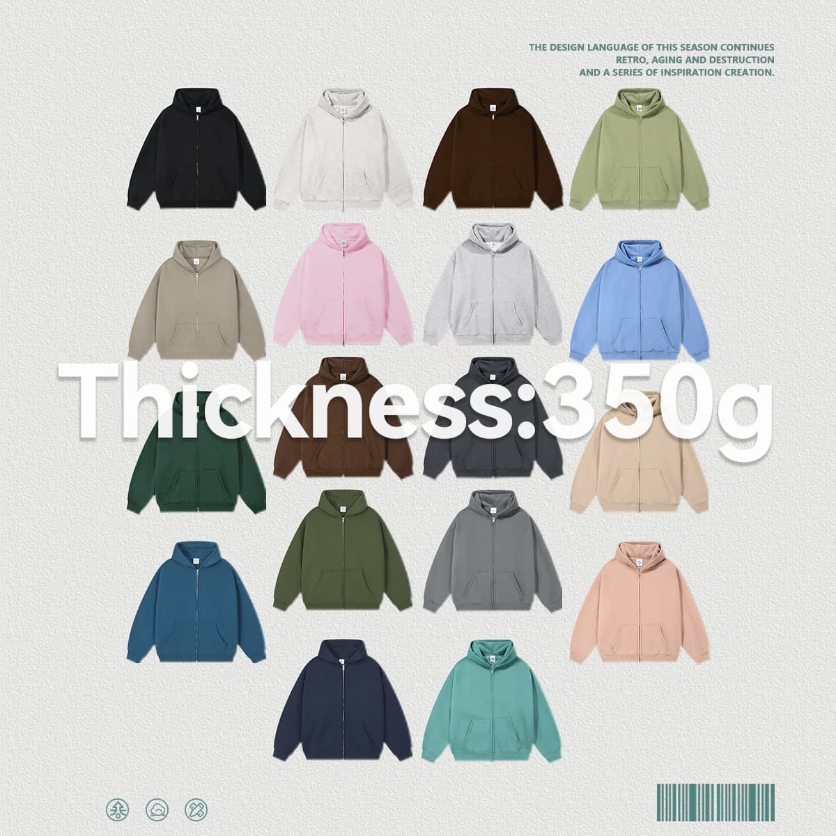 Fleece 350Gsm Oversized Zip-up Hoodie thumbnail 3