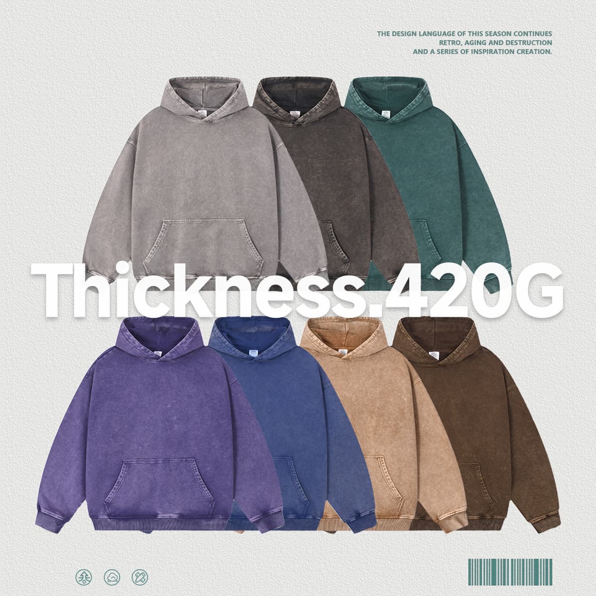 Thick 420Gsm Cotton Terry Acid Wash Hoodie thumbnail 3