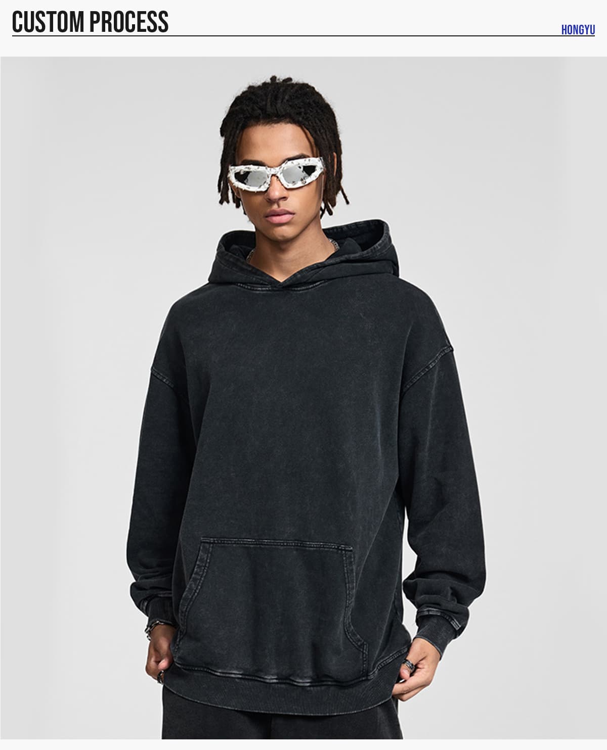 Thick 420Gsm Cotton Terry Acid Wash Hoodie – detail 8