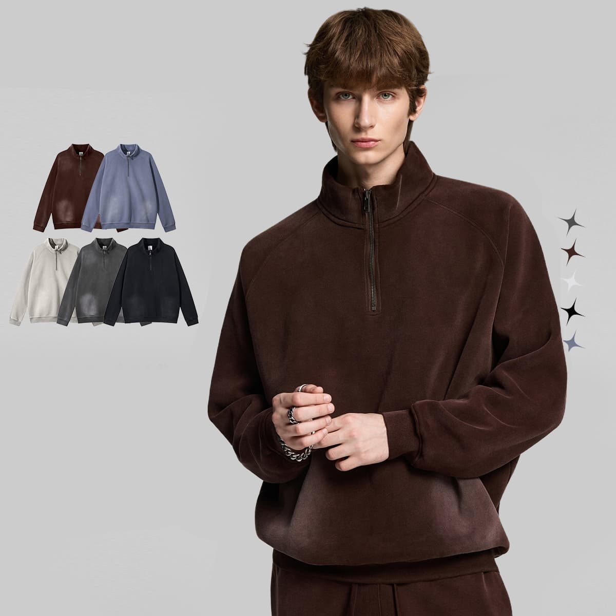 Fleece 365gsm Quater Zipper Spary Wash Sweatshirt thumbnail 2