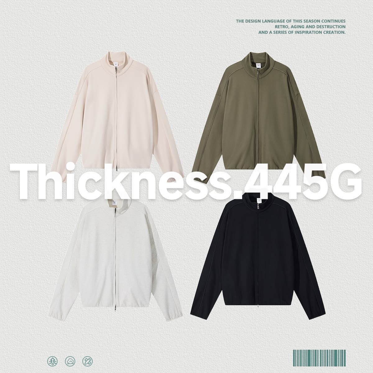 Heavy Terry 445Gsm Zip-up Oversized Jacket thumbnail 3