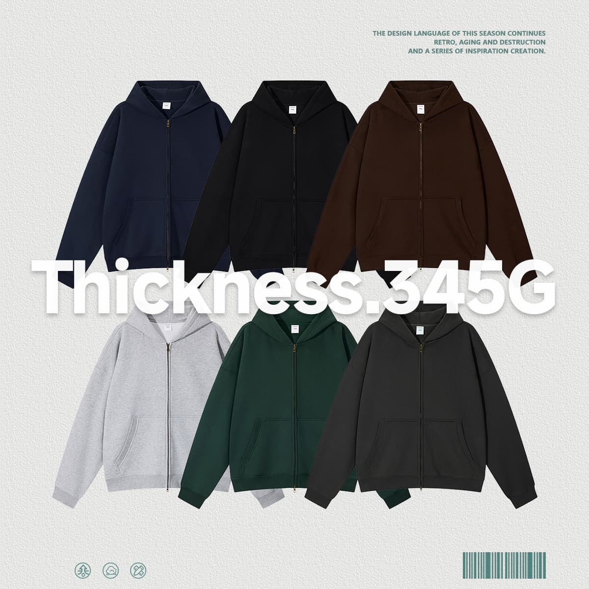 Fleece 345Gsm Oversized Zip-Up Boxy Fit Hoodie thumbnail 3
