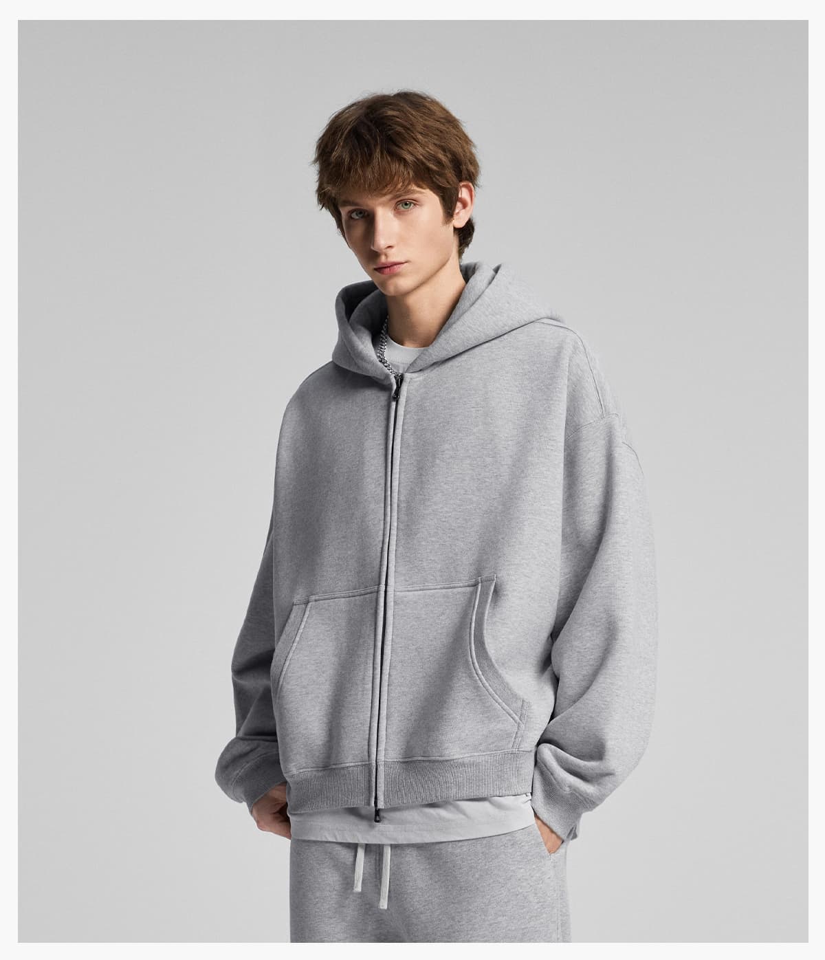 Fleece 345Gsm Oversized Zip-Up Boxy Fit Hoodie – detail 10