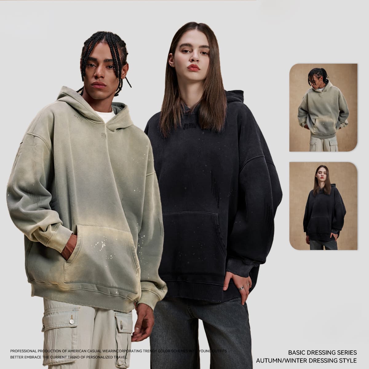 Fleece 360Gsm Spray-Dye Distressed Wash Hoodie thumbnail 2