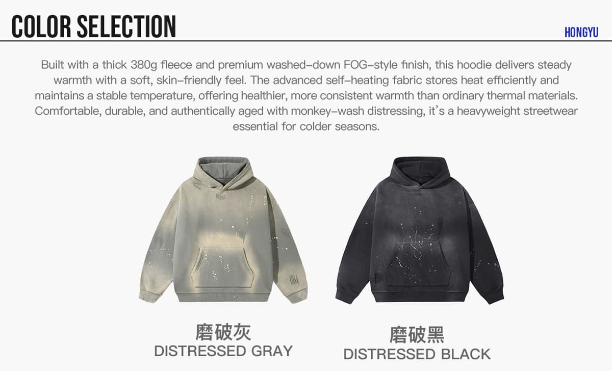 Fleece 360Gsm Spray-Dye Distressed Wash Hoodie – detail 3