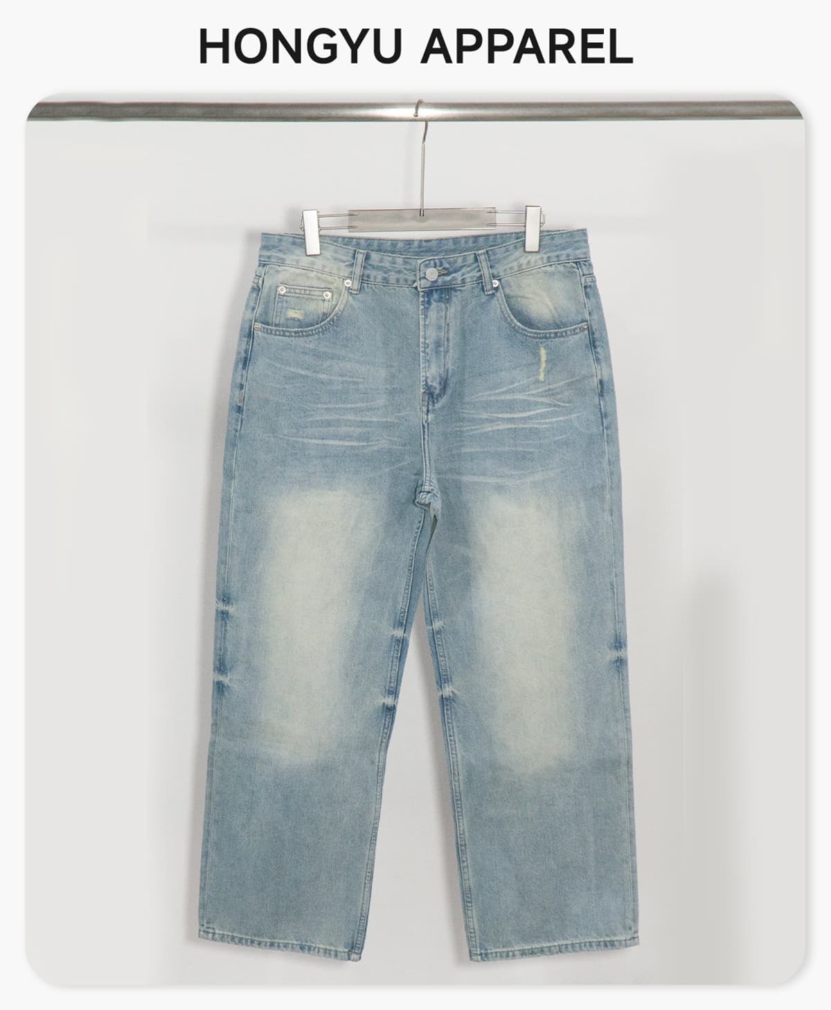 Distressed Raw-Hem Wavy Wash 385g Straight-Leg Jeans – detail 1