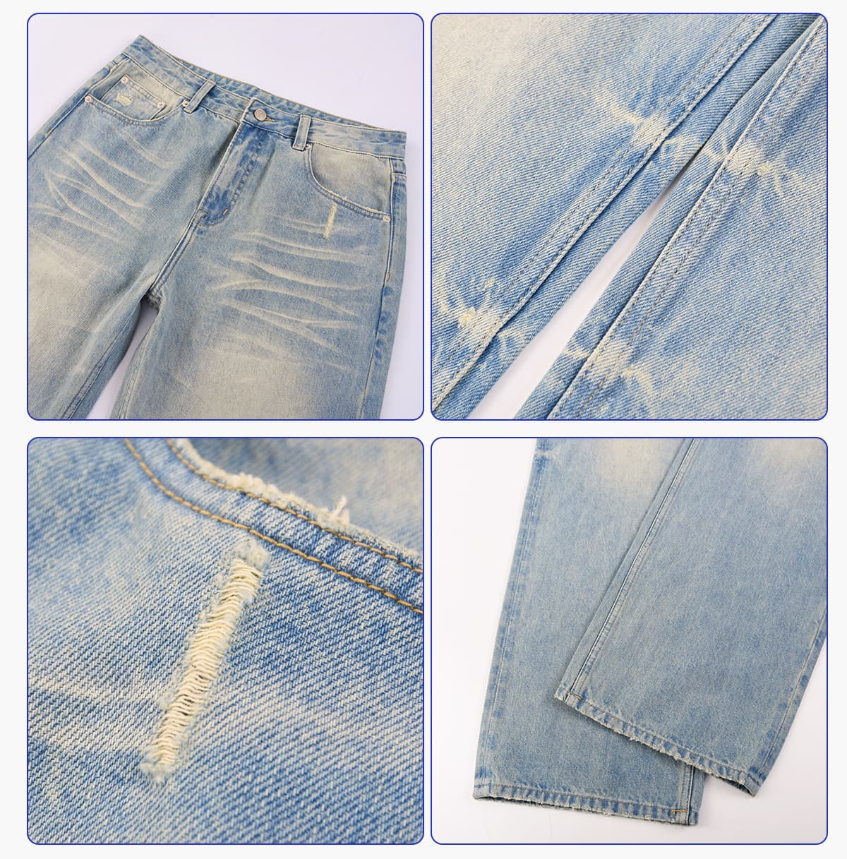 Distressed Raw-Hem Wavy Wash 385g Straight-Leg Jeans – detail 5