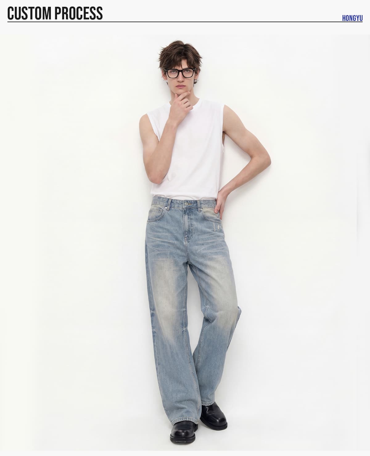 Distressed Raw-Hem Wavy Wash 385g Straight-Leg Jeans – detail 7
