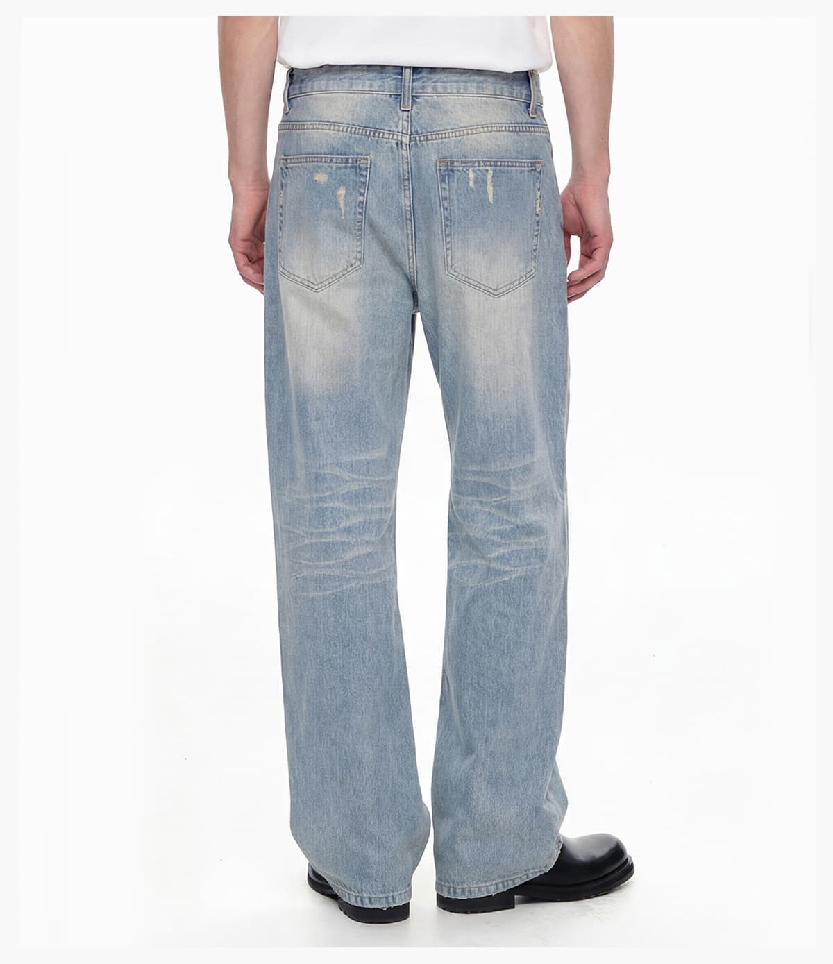 Distressed Raw-Hem Wavy Wash 385g Straight-Leg Jeans – detail 10