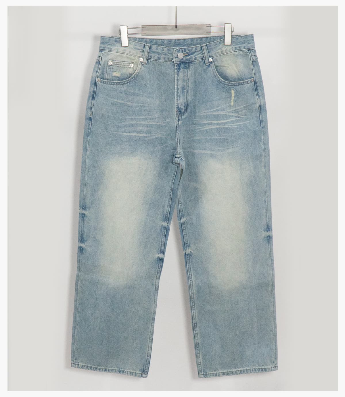 Distressed Raw-Hem Wavy Wash 385g Straight-Leg Jeans – detail 11