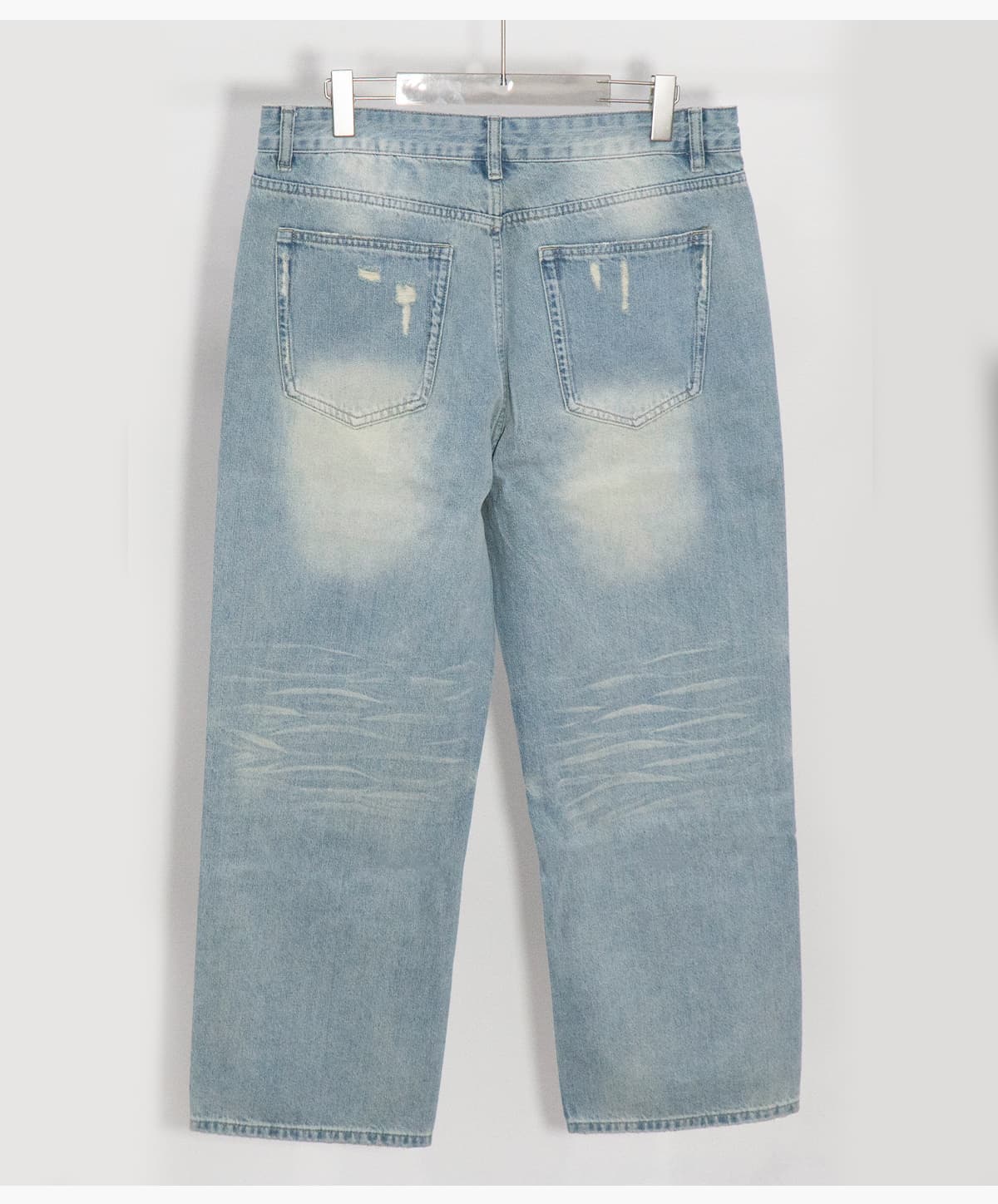 Distressed Raw-Hem Wavy Wash 385g Straight-Leg Jeans – detail 12