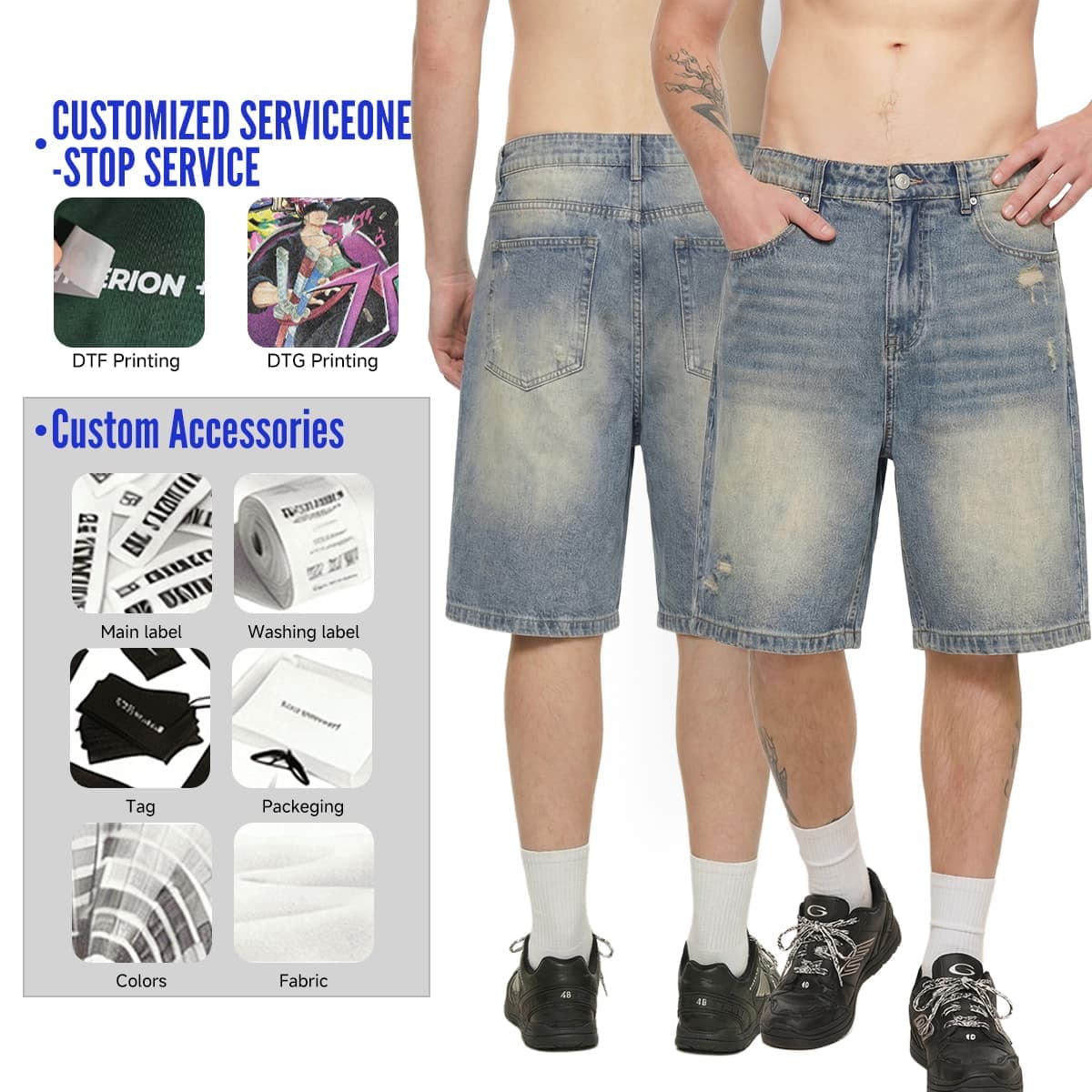 Heavy385g Distressed Wide-Leg Denim Shorts