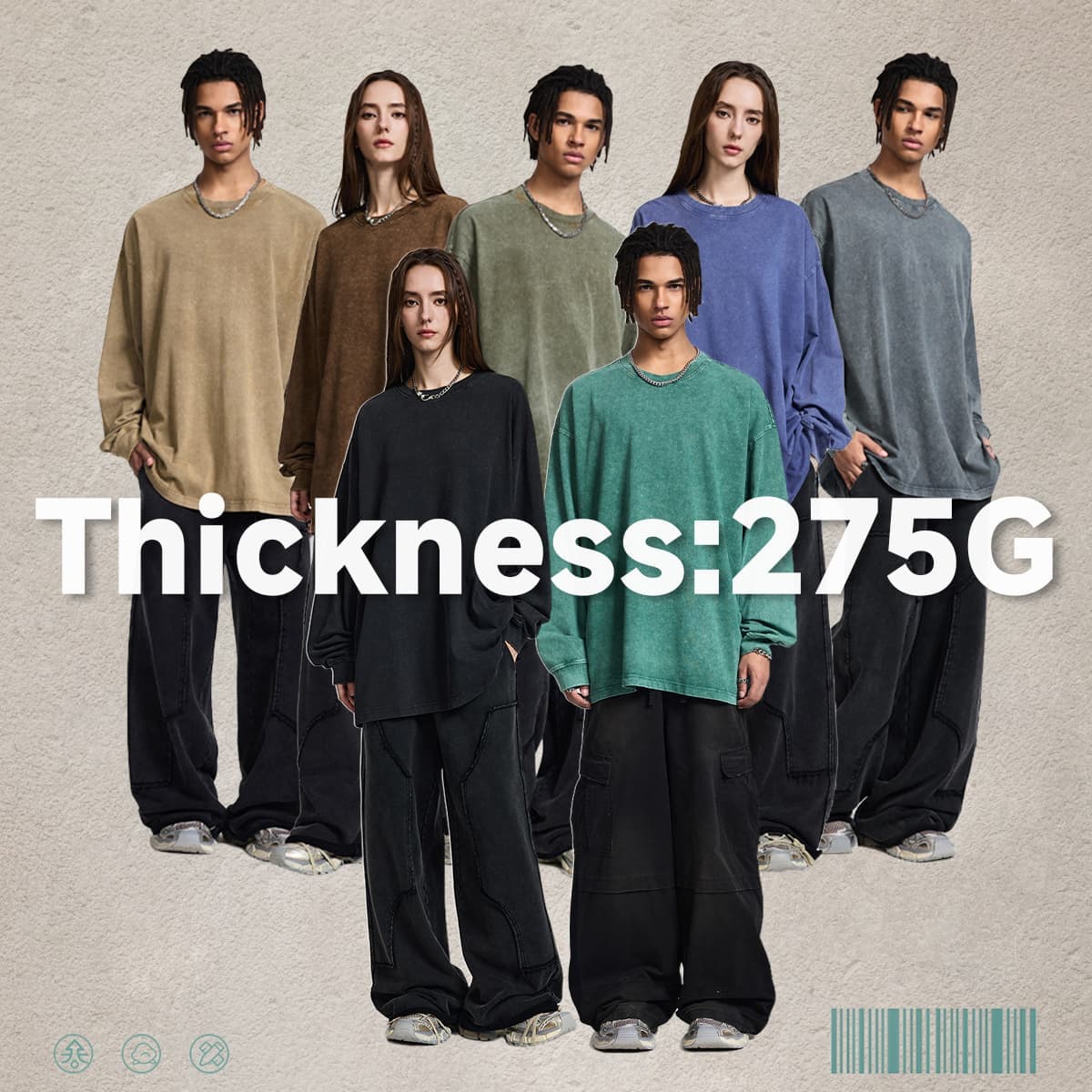 Cotton 275Gsm Oversized Acid Wash Long sleeve T-Shirt thumbnail 2