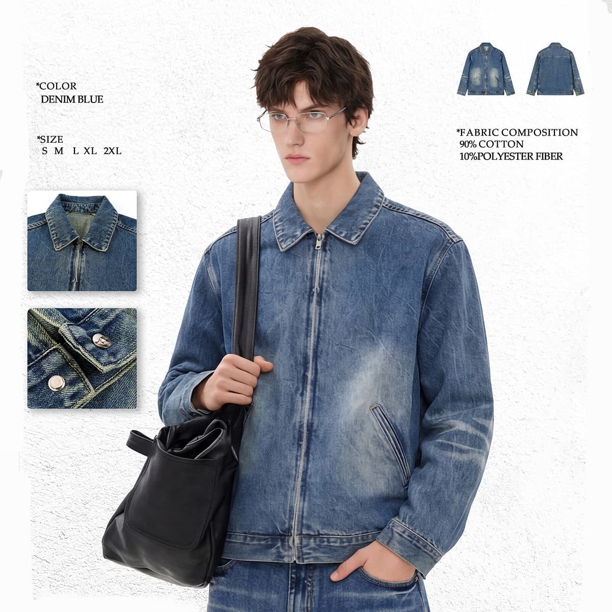 Vintage Lapel Collar 543g Zip-Up Denim Jacket thumbnail 2