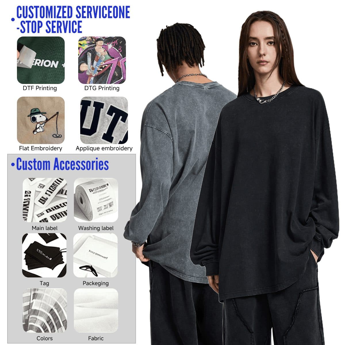 Cotton 275Gsm Oversized Acid Wash Long sleeve T-Shirt