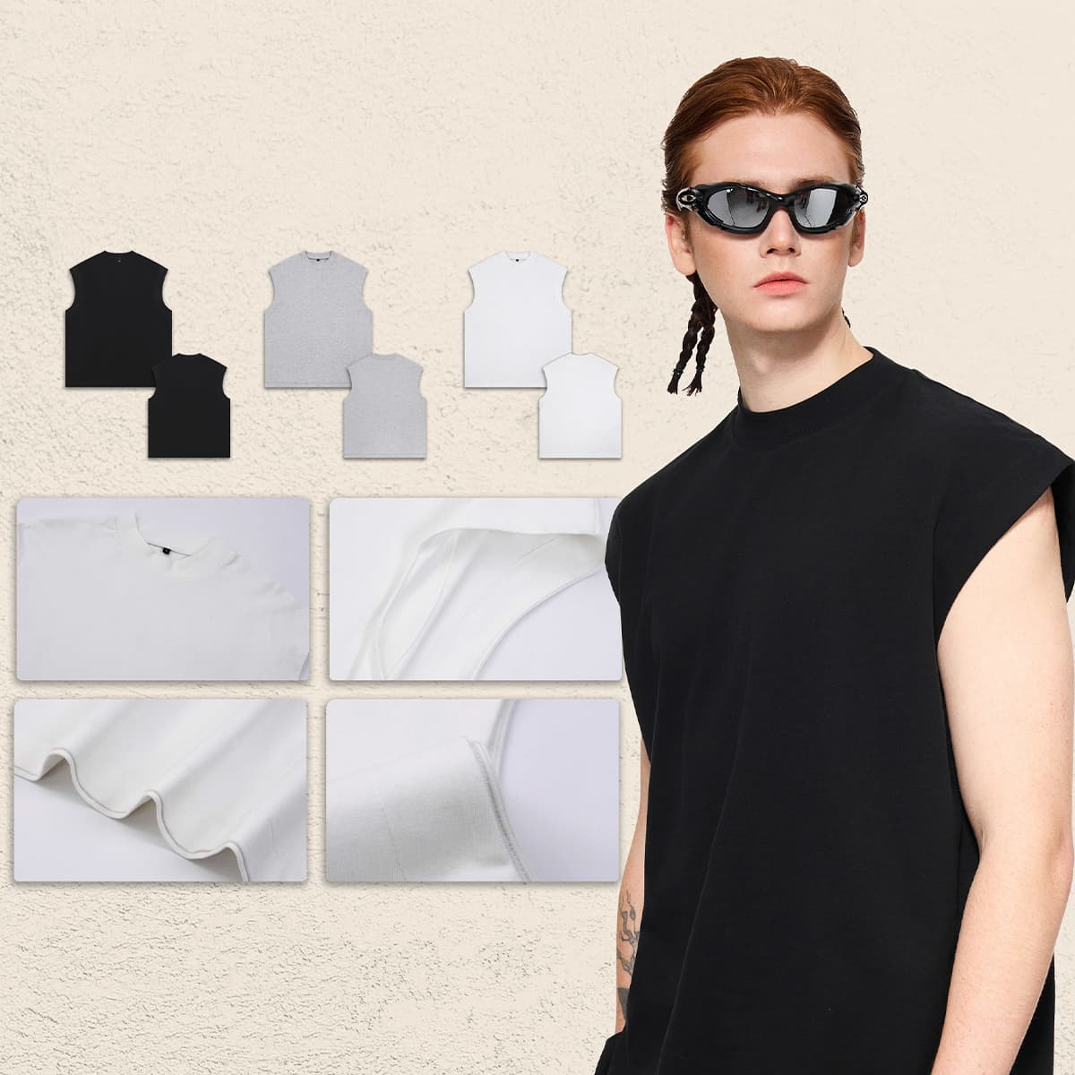 Quick-Dry Cotton 230gsm Mock Neck oversized Tank