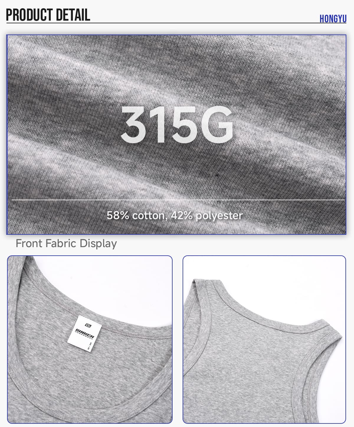 Sporty 315g Fitted Racerback Tank Top For Men – detail 5