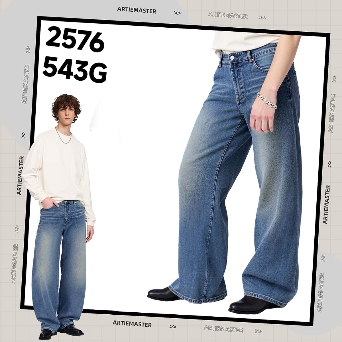 Heavy 543g Washed Distorted Wide-Leg Jeans thumbnail 2