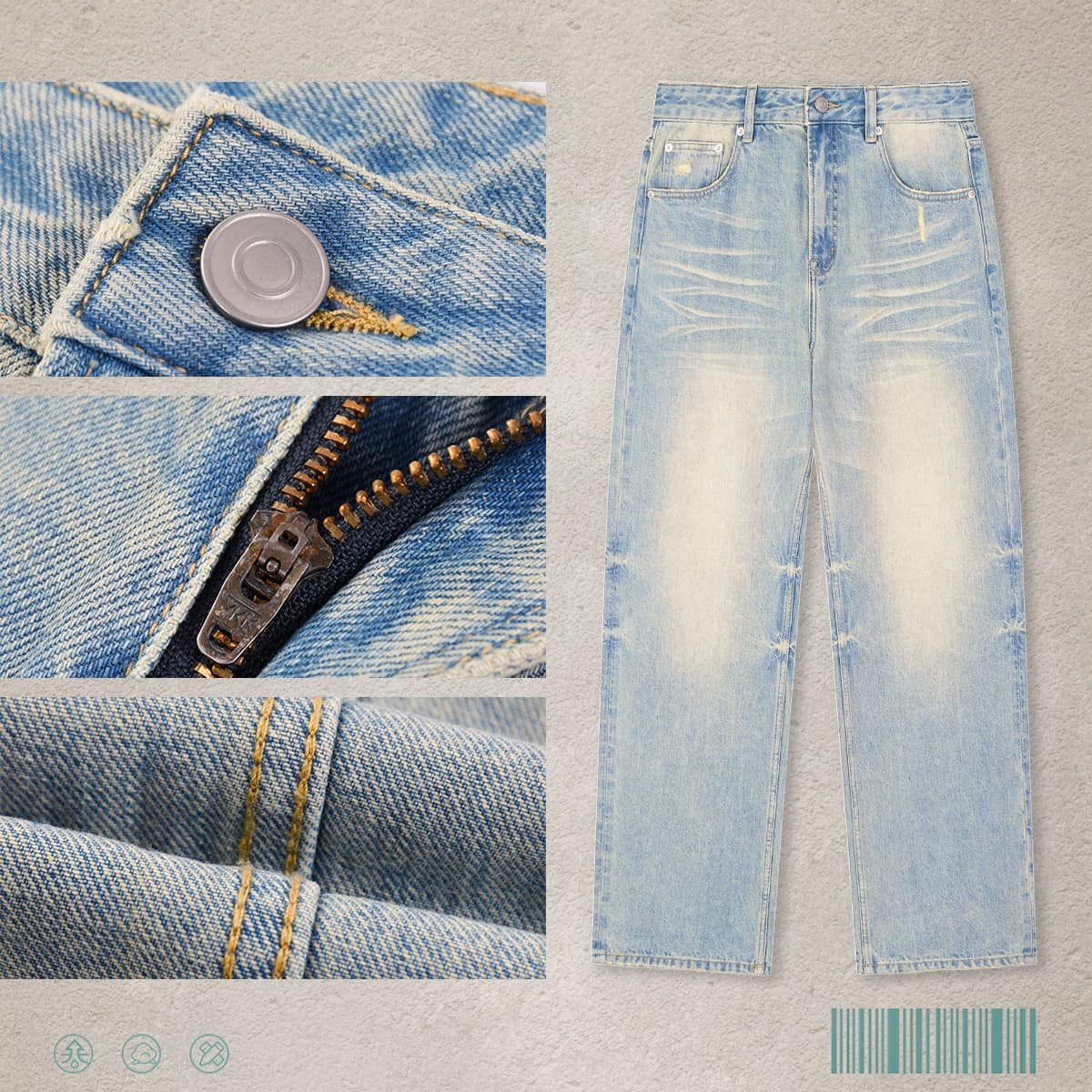 Distressed Raw-Hem Wavy Wash 385g Straight-Leg Jeans thumbnail 2