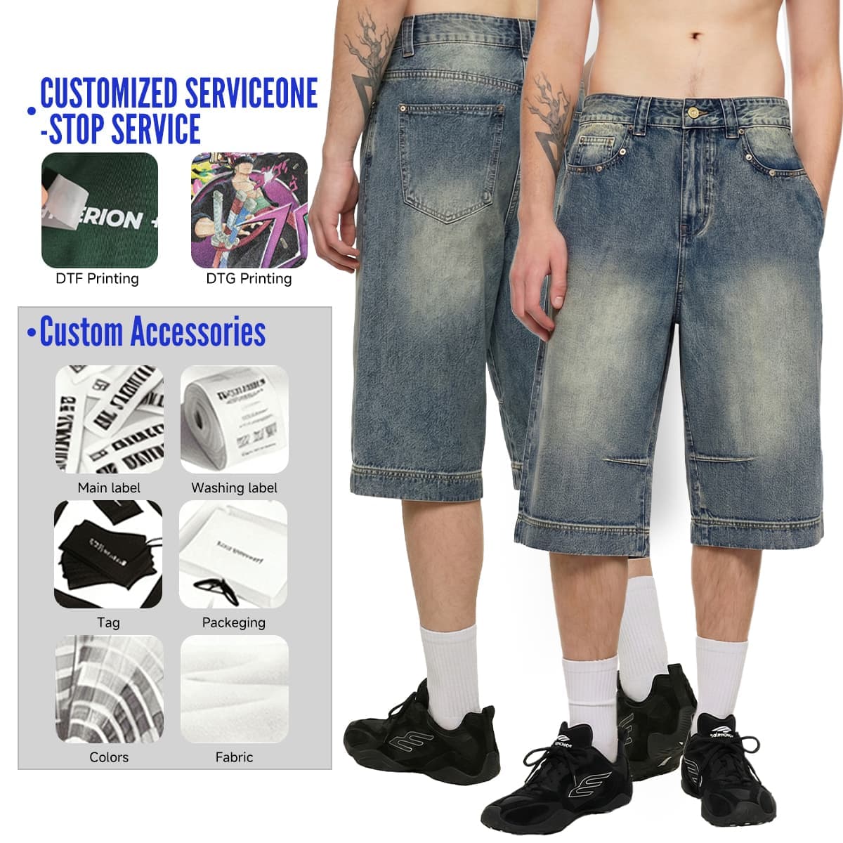 Heavy385g Distressed Wide-Leg Cropped Jeans