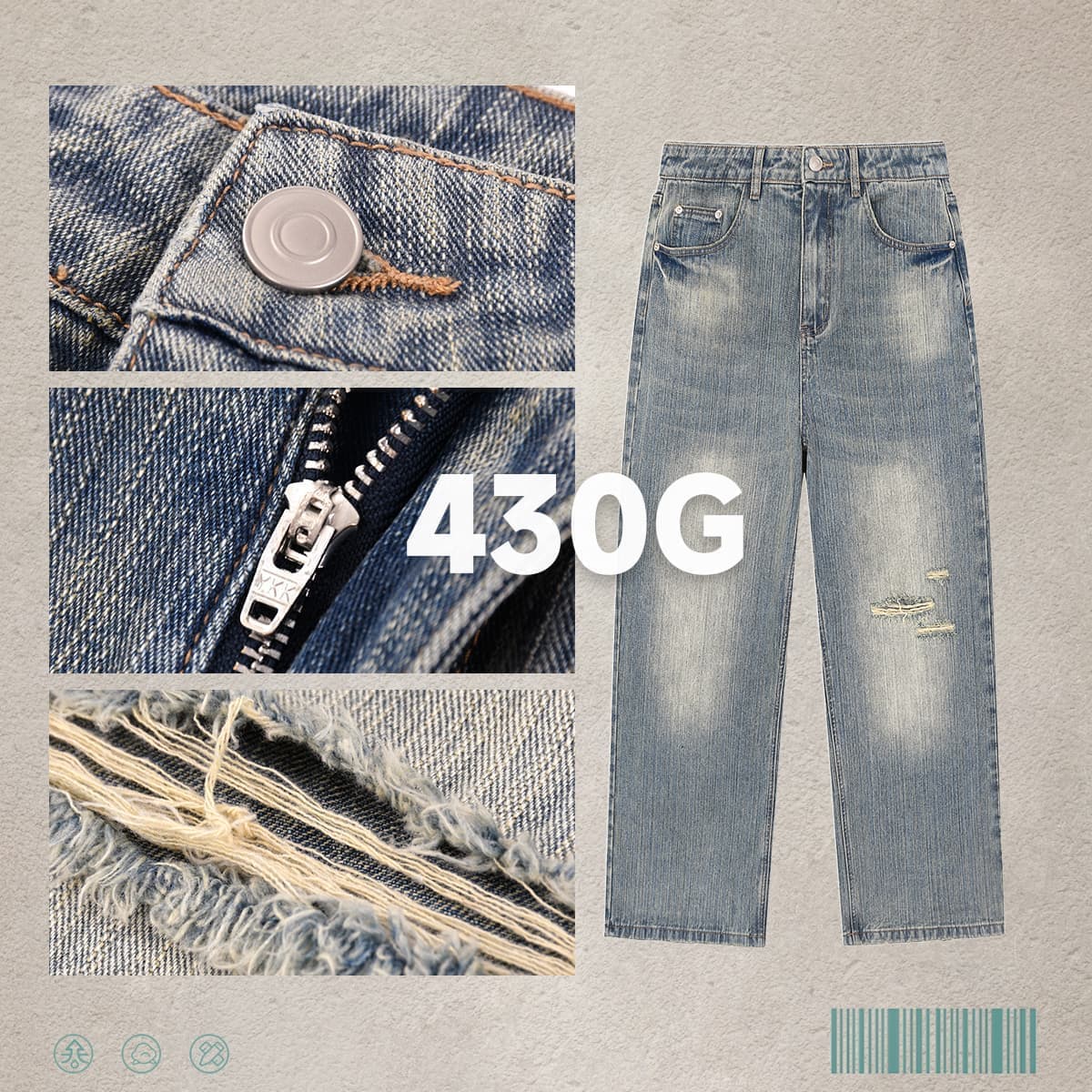 Heavy 430g Distressed Straight-Leg Jeans thumbnail 2