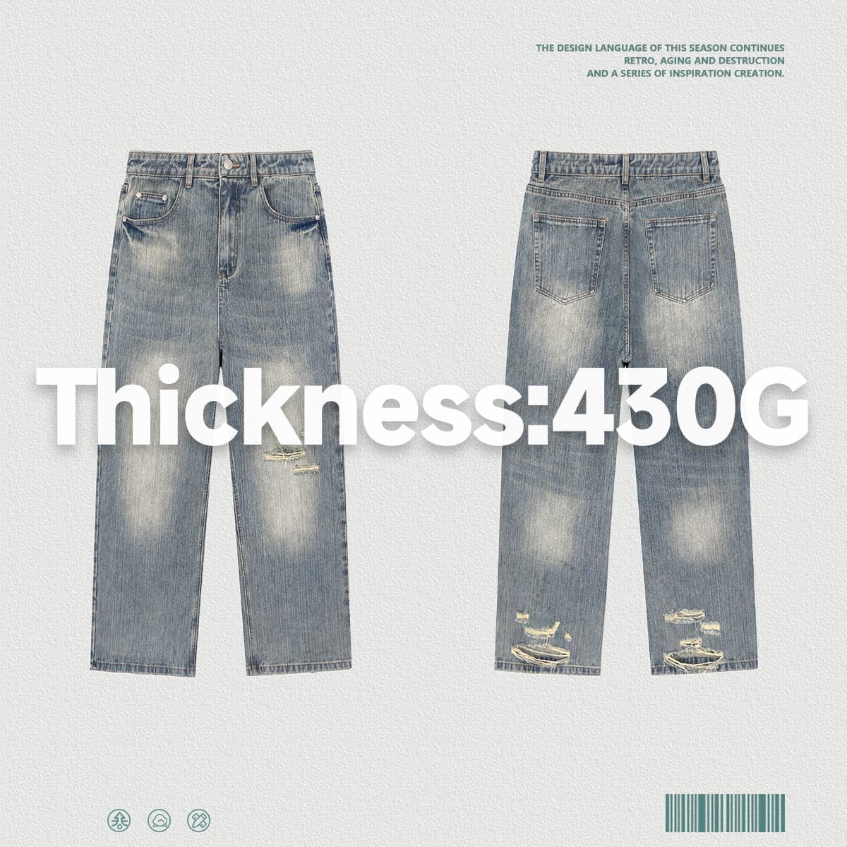 Heavy 430g Distressed Straight-Leg Jeans thumbnail 3