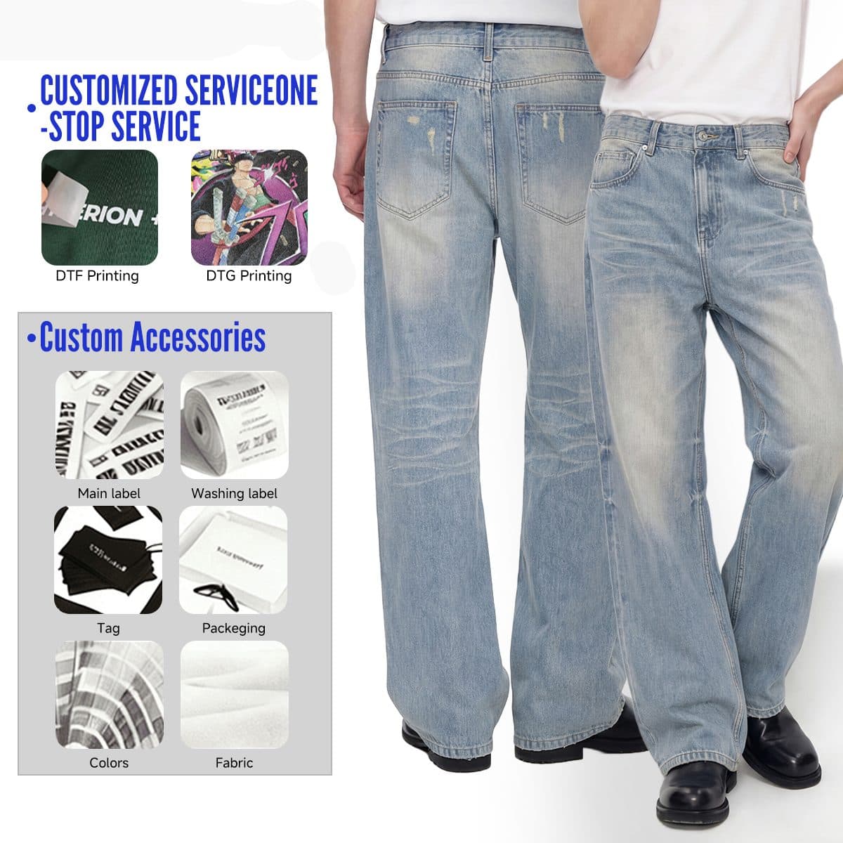 Distressed Raw-Hem Wavy Wash 385g Straight-Leg Jeans