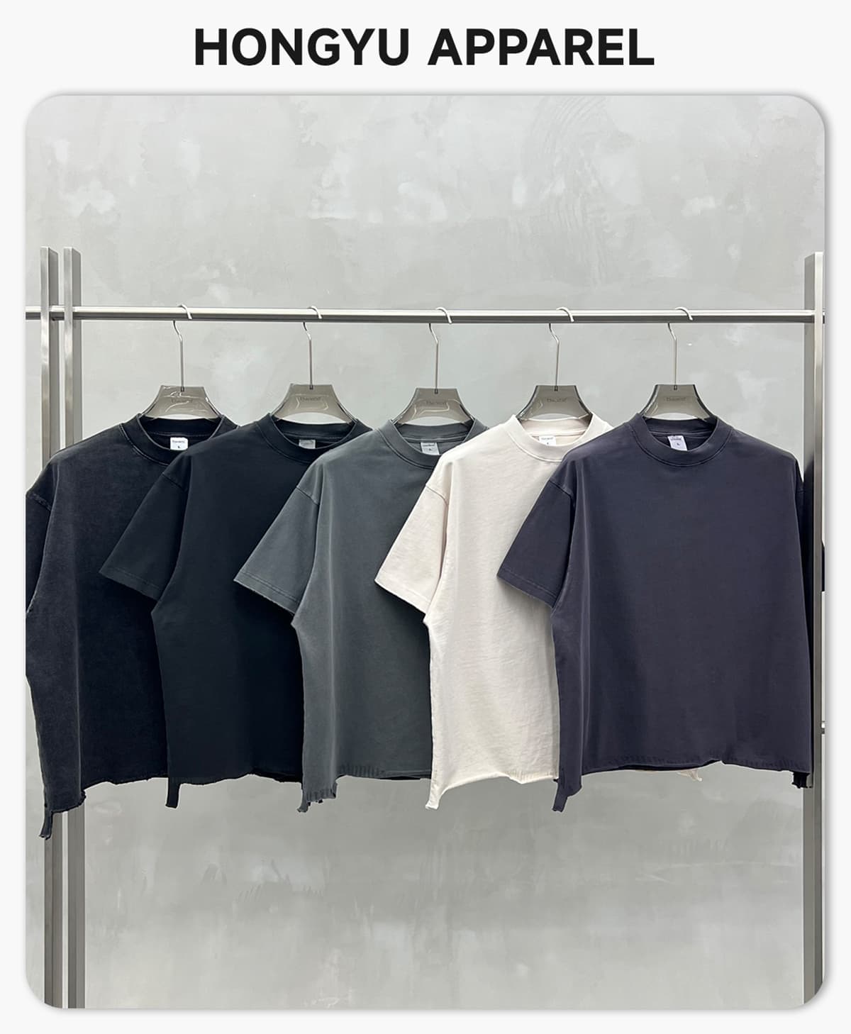 Boxy 270g Washed Distressed Hem Cotton T-Shirt – detail 1